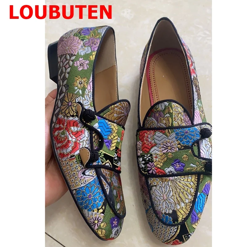 LOUBUTEN High Quality Embroidery Loafers Fashion Monk Strap Shoes For Men Slip On Casual Shoes Mocassins Dress Shoes