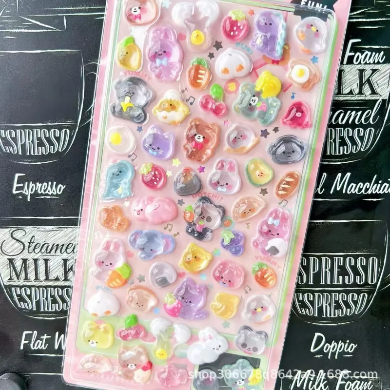 ملصقات كرتونية شفافة منقوشة ثلاثية الأبعاد بلون الحلوى كاواي كريستال الماس ملصقات زخرفية لمكافأة هدايا العيد اللطيفة