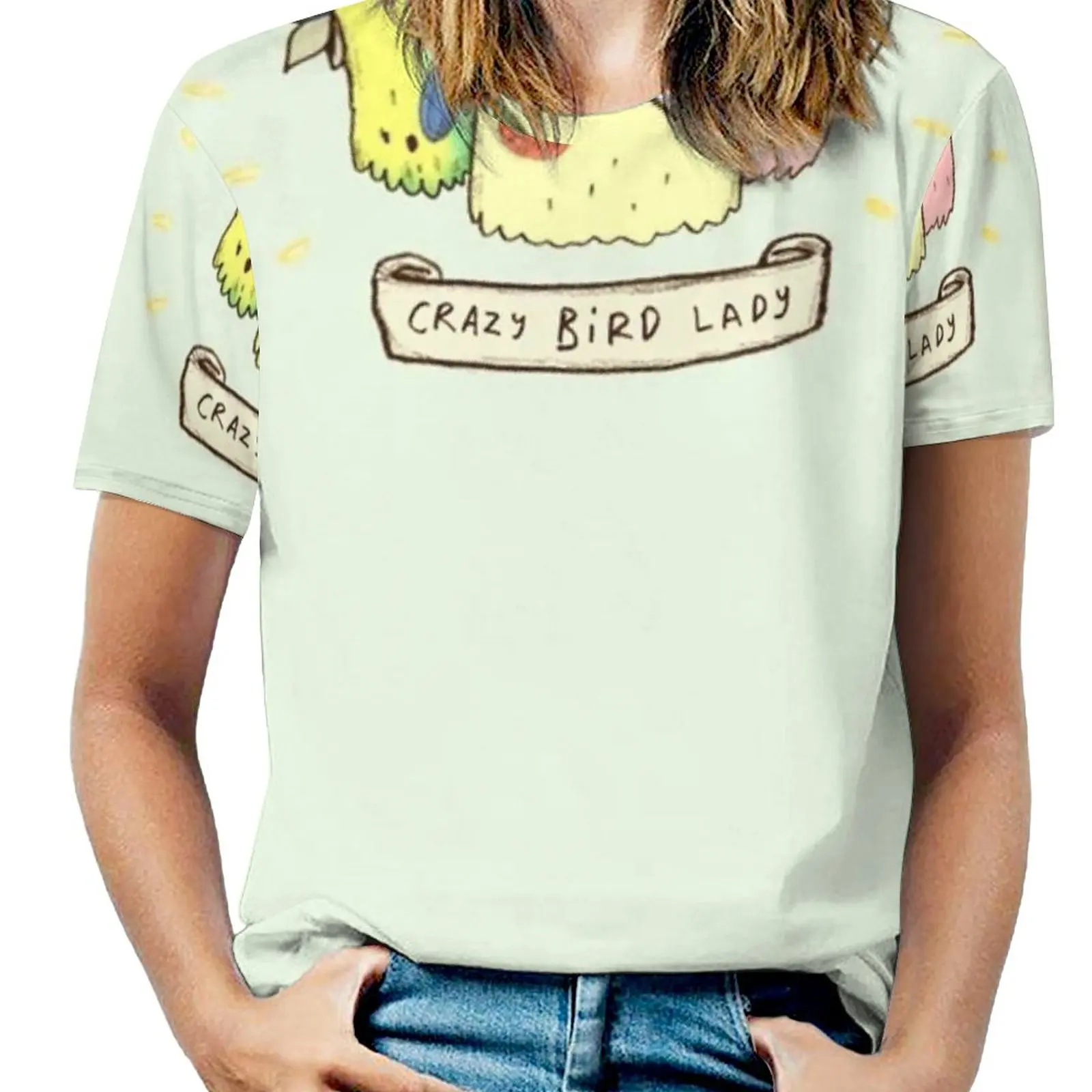 Crazy Bird Lady Women T-Shirt Crewneck Casual Short Sleeve Tops Summer Tees Crazy Bird Lady Man Funny Cute Sweet Pet Love Heart