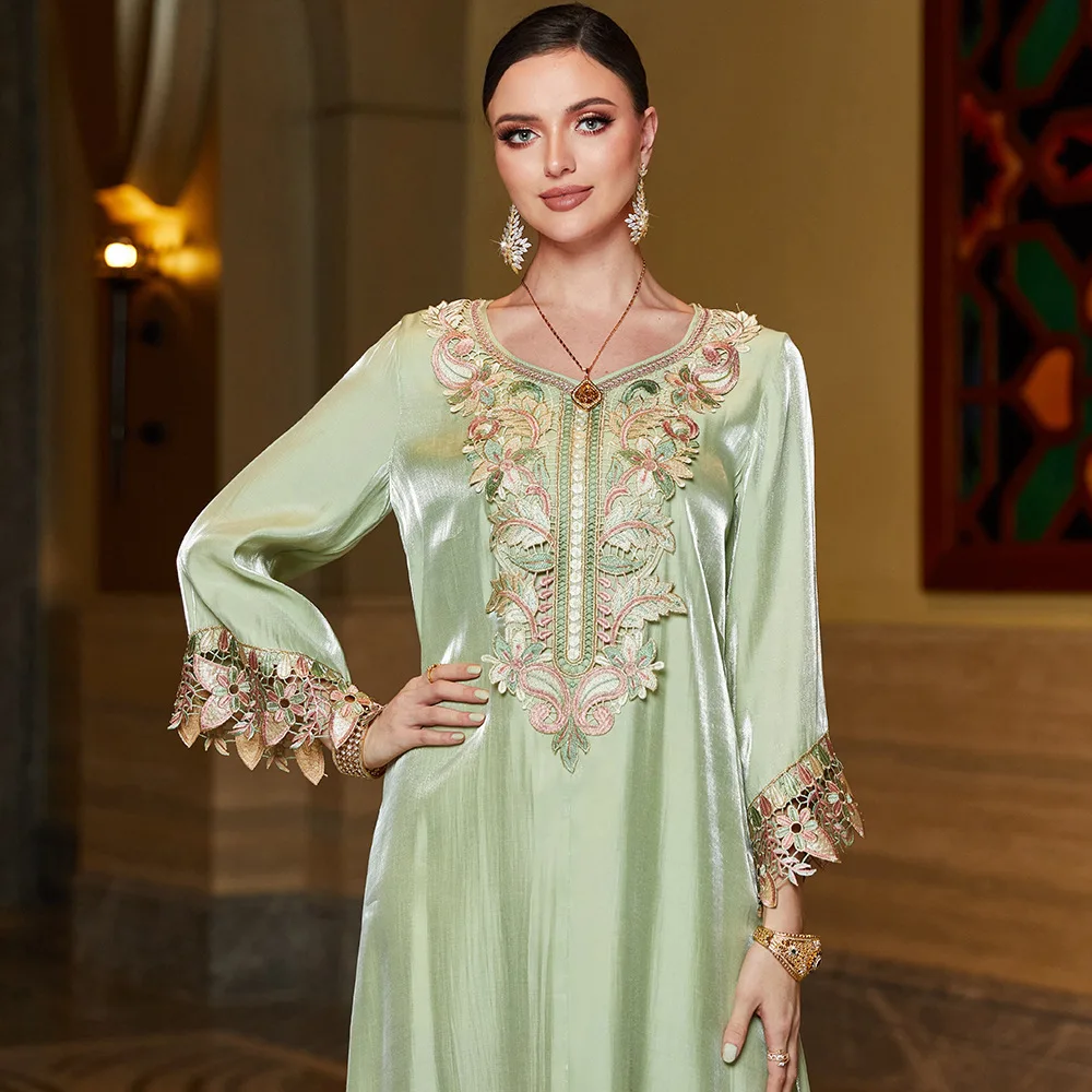 Ramadan Morocco Eid Muslim Embroidered Lace Dress Dubai Party Dresses Ramadan Abayas Caftan Kaftan Elegant Vestidos Jalabiya