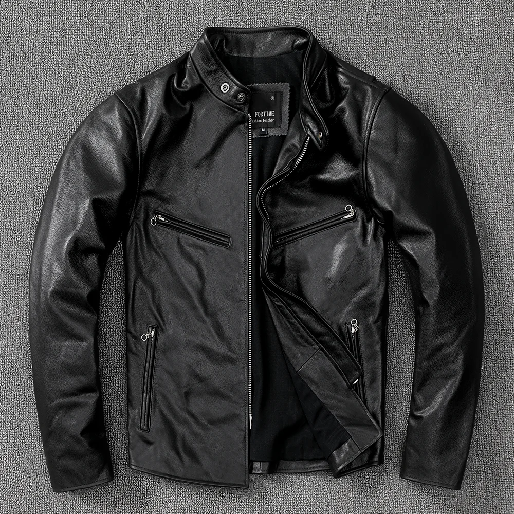 Youth Motorcycle Leather Jacket Real First Layer Cowhide Leather Men's Short Amekaji Wear Clothes American Casual High Quality