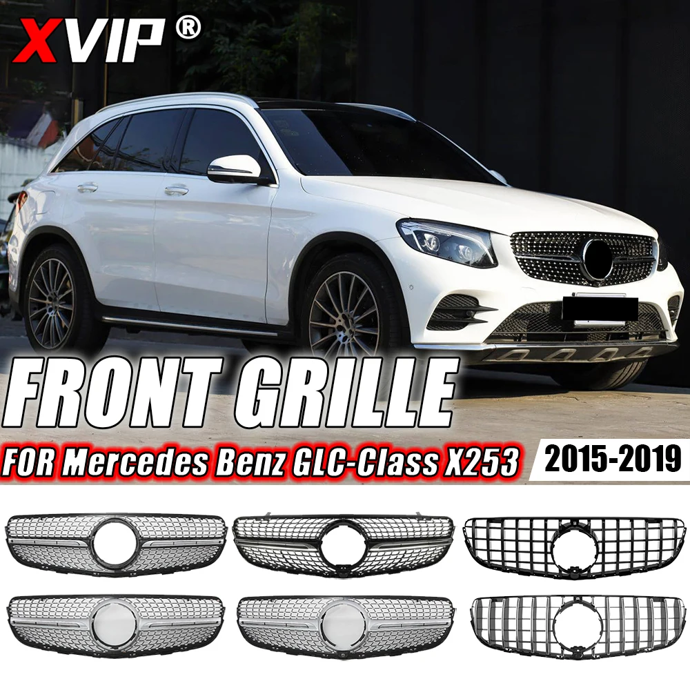 

XVIP For Mercedes Benz GLC-Class X253 15-19 GLC250 GLC300 GLC350e GLC43 AMG Chrome Black GTR Diamonds Style Front Racing Grilles