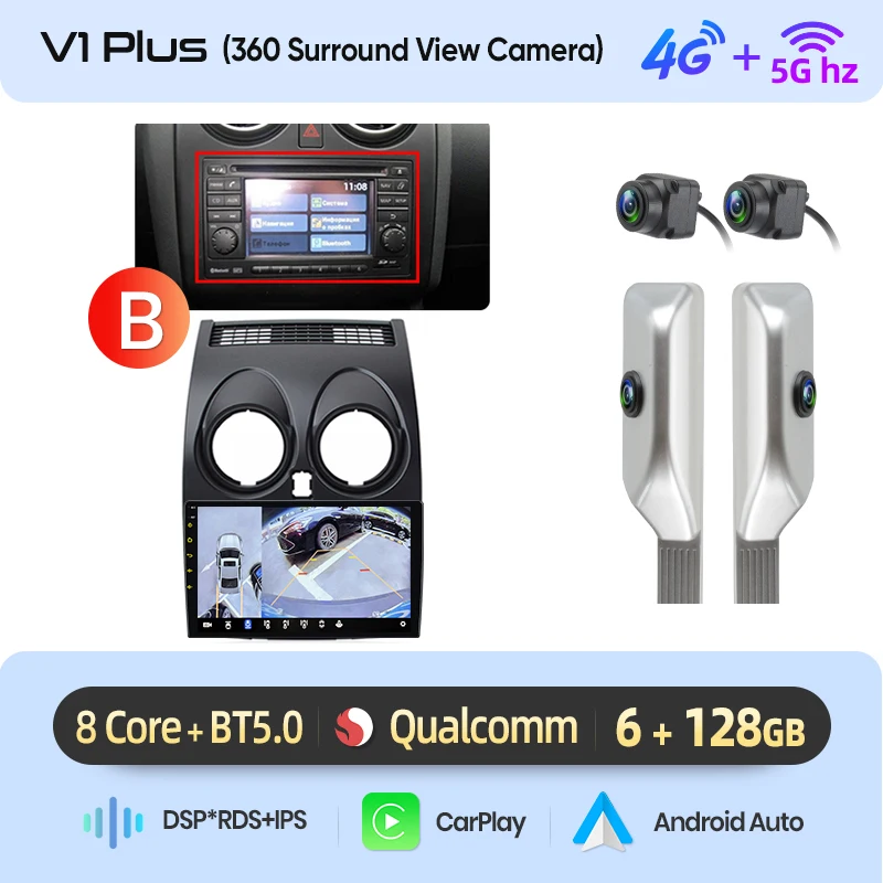 Junsun 9 inch Android 15 autoradio voor Nissan Qashqai J10 2006-2013 draadloos voor Apple CarPlay Auto IPS scherm stereo multimediaspeler automotive slimme intelligente systemen 2 Din autoradio head