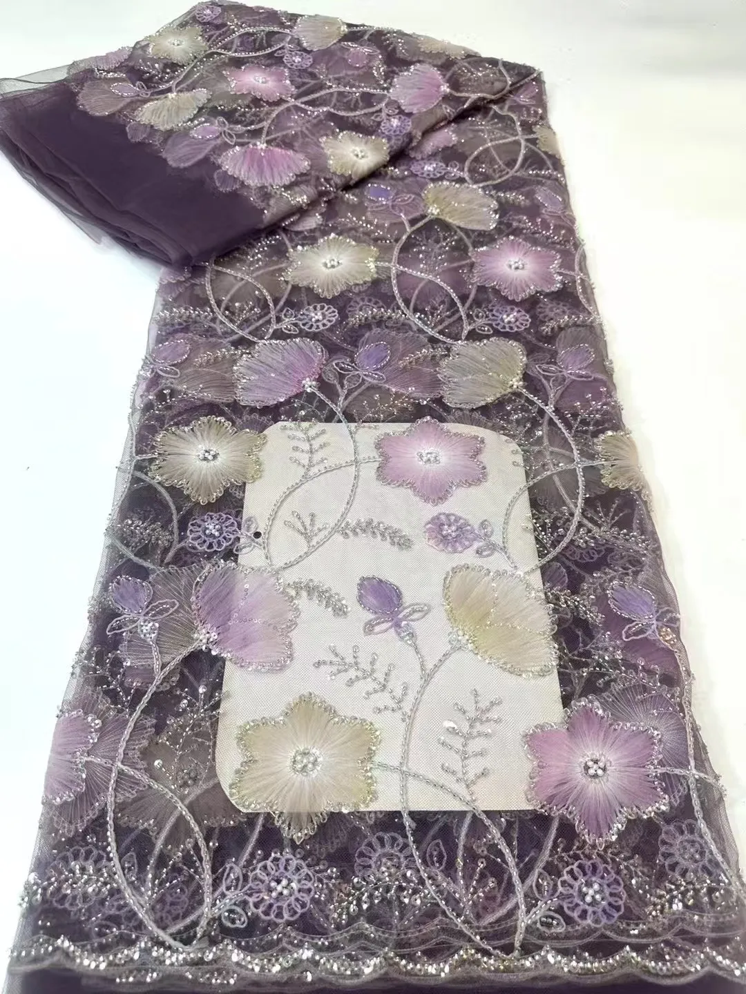 

Нигерийское кружево высокого качества, африканская кружевная ткань, французский 3D цветок, блестки, вышивка бисером, тюль, 5 ярдов для вечернего шитья платья