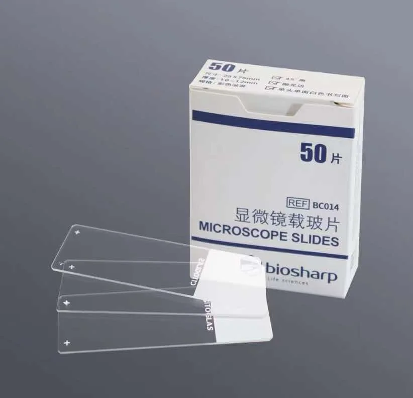 Biosharp 50-Piece BC075 Basic Microscope Slides, Polished Edges, 90° Angle, Single-End, Single-Sided Frosted