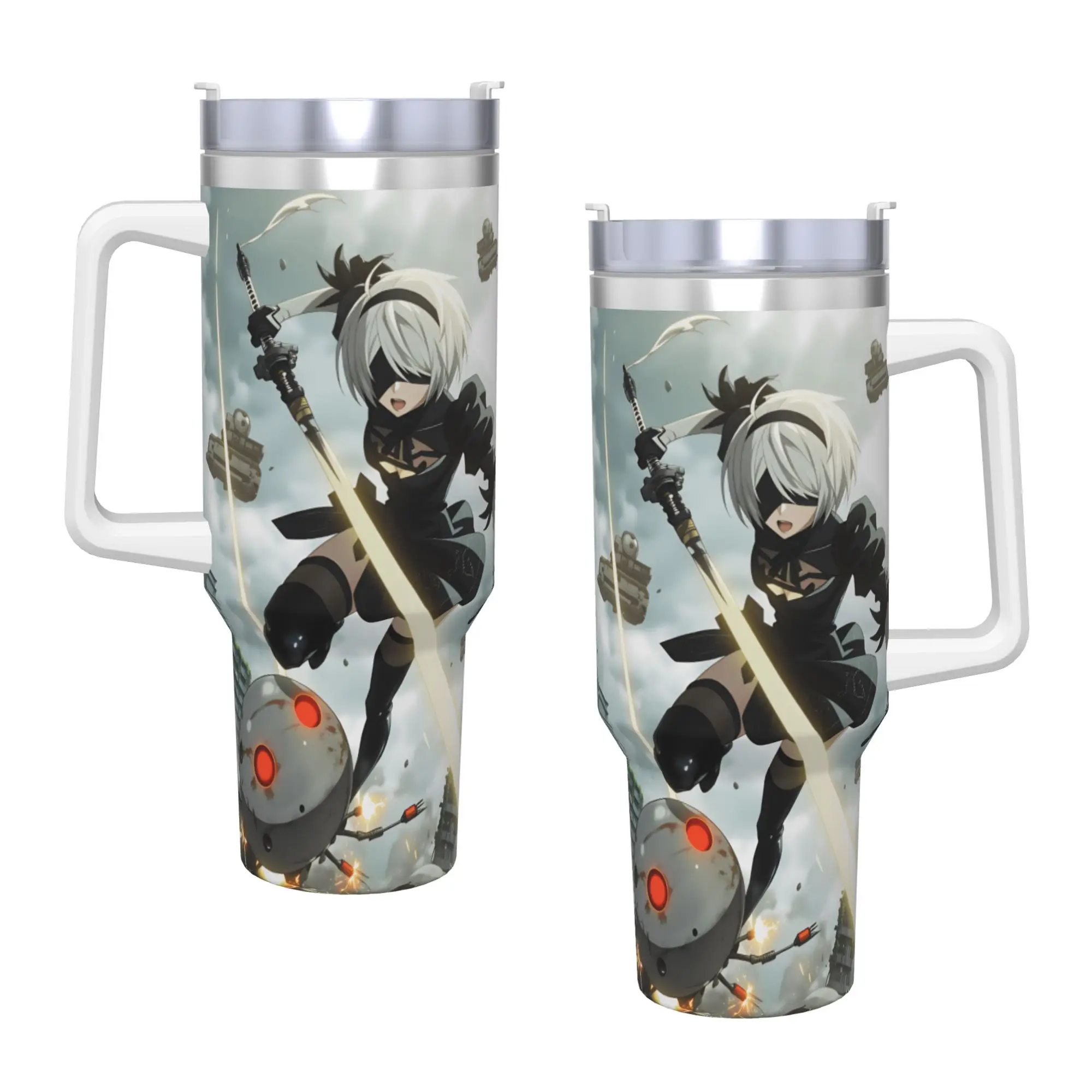 Game N-Nier Automata Tumbler  Cold and Hot Water Bottle Insulated Stainless Steel Coffee Mug Graphic Beach Car Mugs