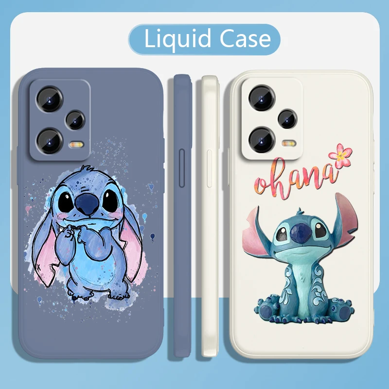 Stitch Lilo Cute Cartoon Disney Liquid Rope For Xiaomi Redmi Note 13 12 12S 12R 11 11T 11S 10 10S 9 Pro Plus 5G Soft Phone Case