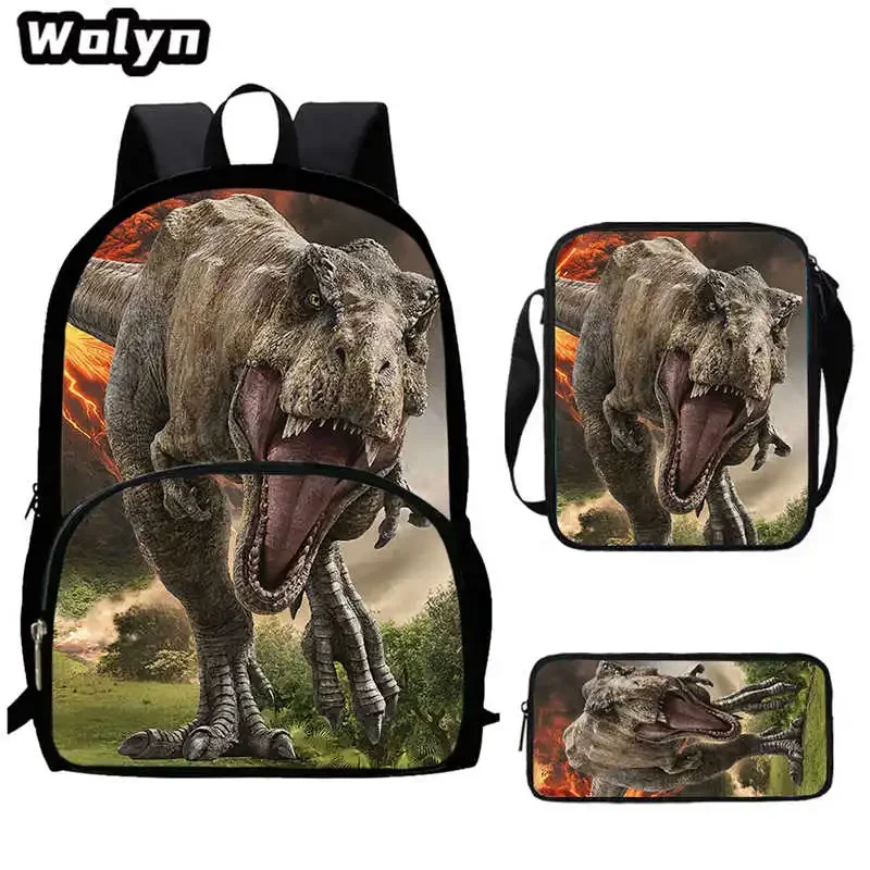 Ensemble de sacs à dos d'école de dinosaure avec sac initié, sac à crayons, sacs d'école de dessin animé pour garçons et filles, sacs de livre pour enfants de la 1re à la 4e année, 3 pièces