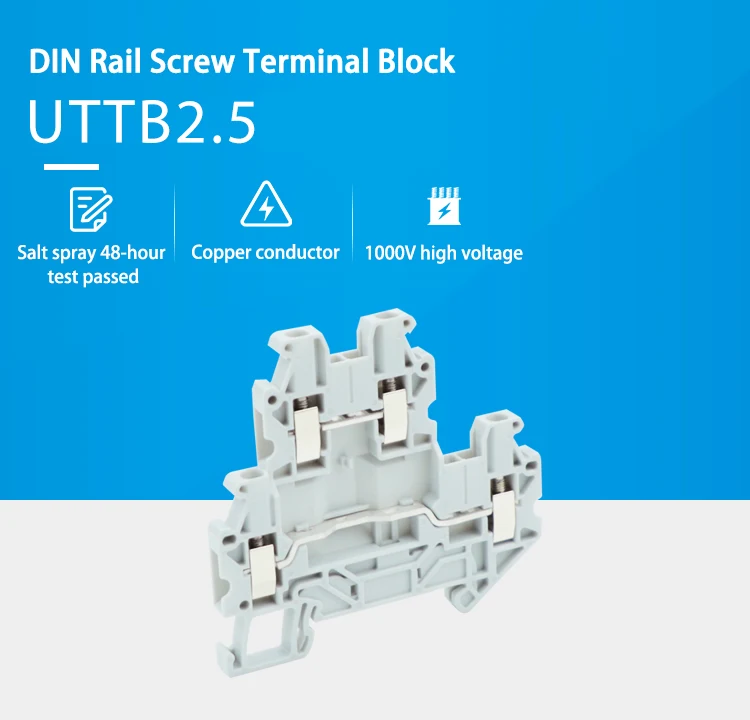 10 Stück UTTB 2,5-Schraube Doppelklemmenblock DIN-Schienen-Stecker UT 2-stufiger 2,5 mm2 Innensechskant 12 AWG Kupfer verzinnt UTTB2.5 – Detail 10