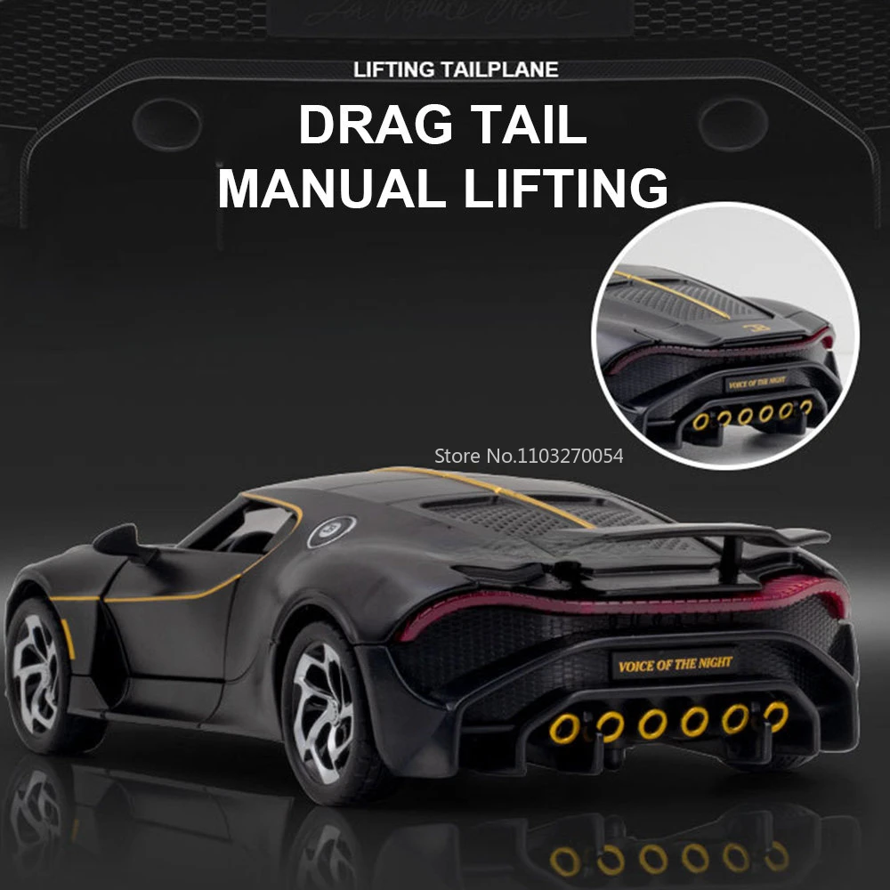 1:24 Bugatti Voice Of The Night Car Model Diecasts Toy Pull Back  Vehicles Metal Simulation Sound and Light Collection Kids Gift