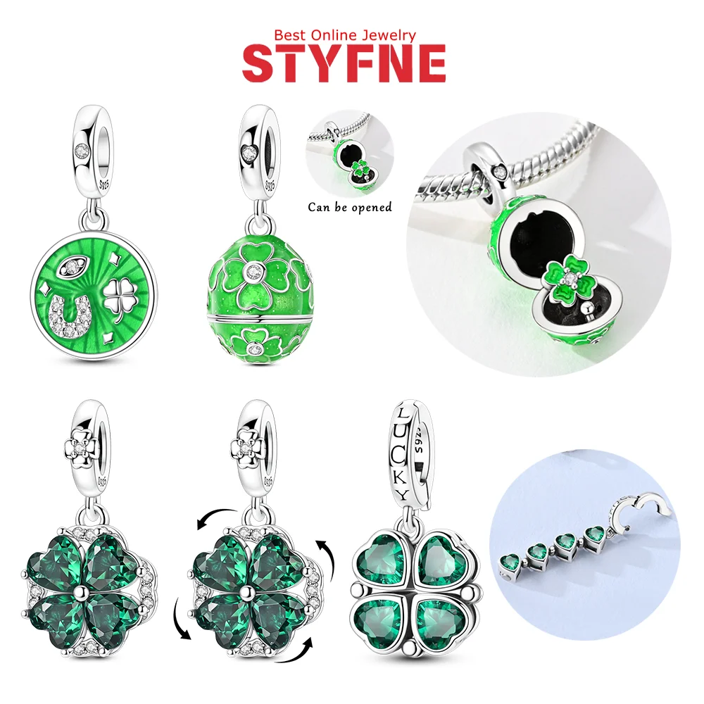 Charms aus 925er-Sterlingsilber, glückliches vierblättriges Kleeblatt, Perlen für Armbänder, Halsketten, Zubehör, Perlenschmuckherstellung, edler Schmuck, Geschenk
