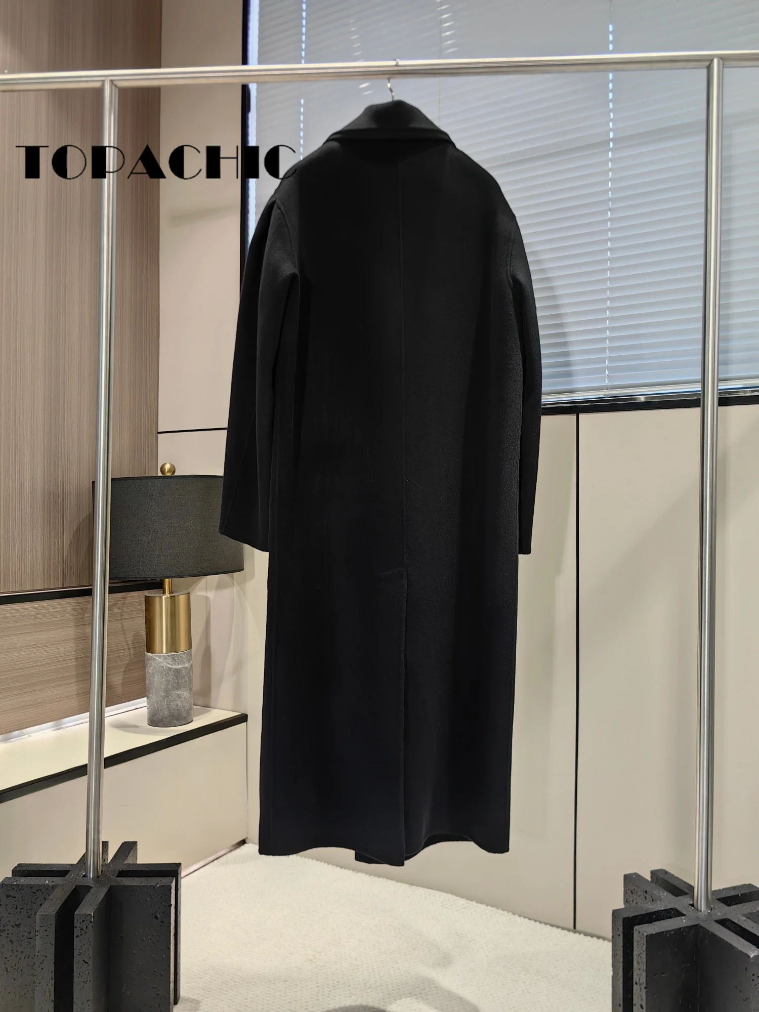 10.31 TOPACHIC-Women Solid Keep Warm Lapel Double-Sided Wool Long Coat Single Button Back Split Design Loose Outerwear