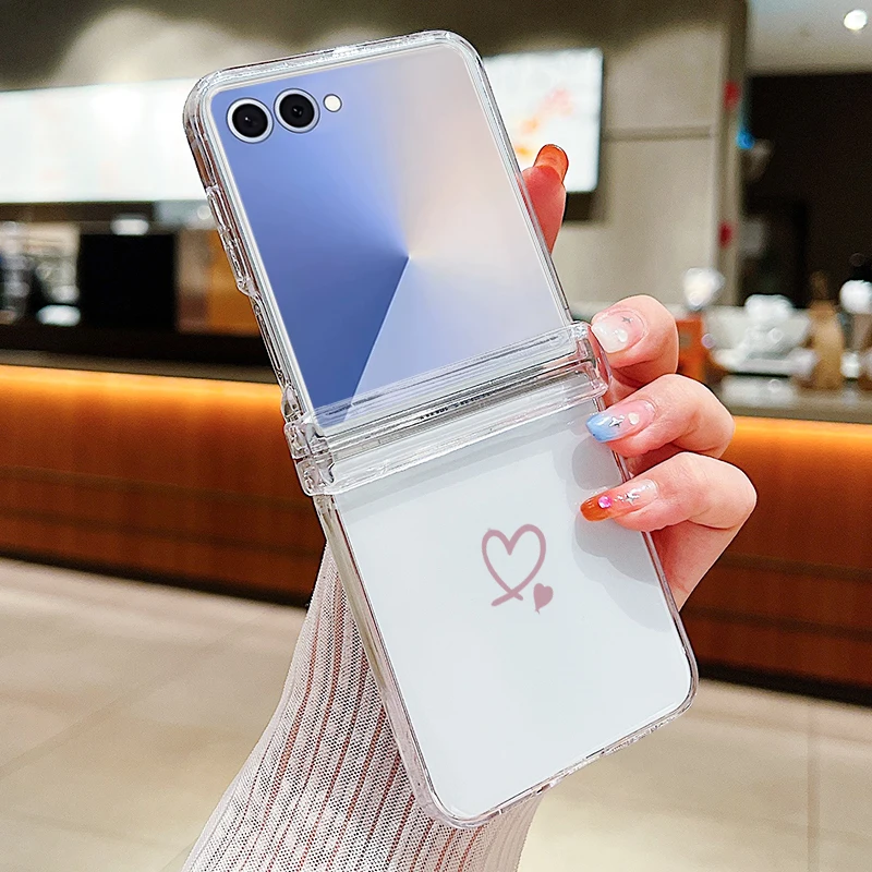 For Samsung Z Flip 7 Flip 5 Flip 6 Love Heart Pattern Case For Samsung Galaxy Z Flip 4 3 Transparent Hard PC Folding Back Cover