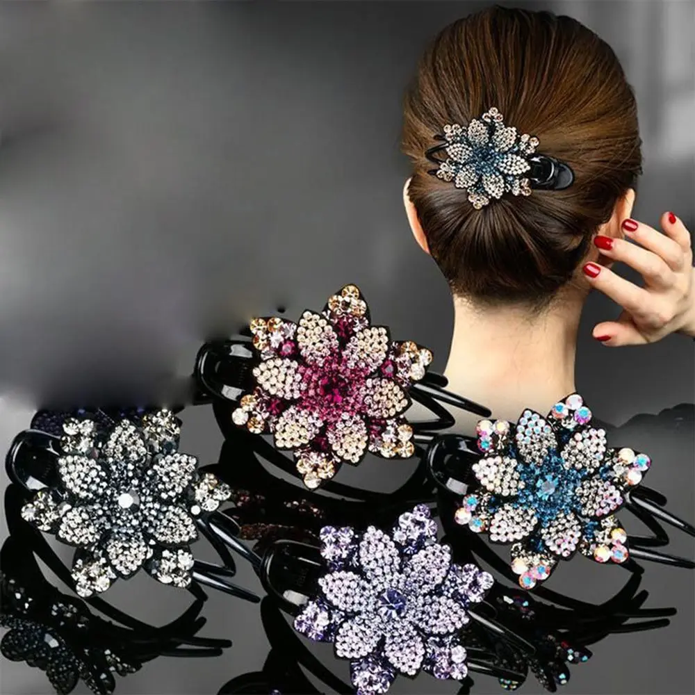 Elegant Shiny Hairpin Female Headwear Girls Hair Accessories Diamond Hair Claw Flower Duckbill Clip Ponytail Holder