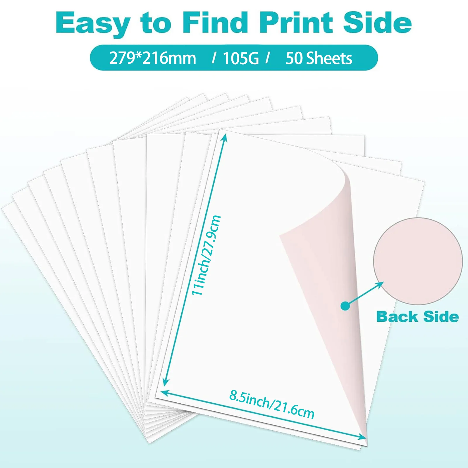 50 Sheets 8.5×11" Sublimation Paper 105g Suitable for Inkjet Printer Can Transfer Patterns to T-shirt & Cup Letter Size