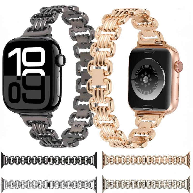 Correa de acero inoxidable para Apple Watch, pulsera de Metal para iWatch Ultra 10, 9, 8, 7, 6, 5, 4, SE, 49mm, 45mm, 41mm, 44mm, 46mm, 42mm