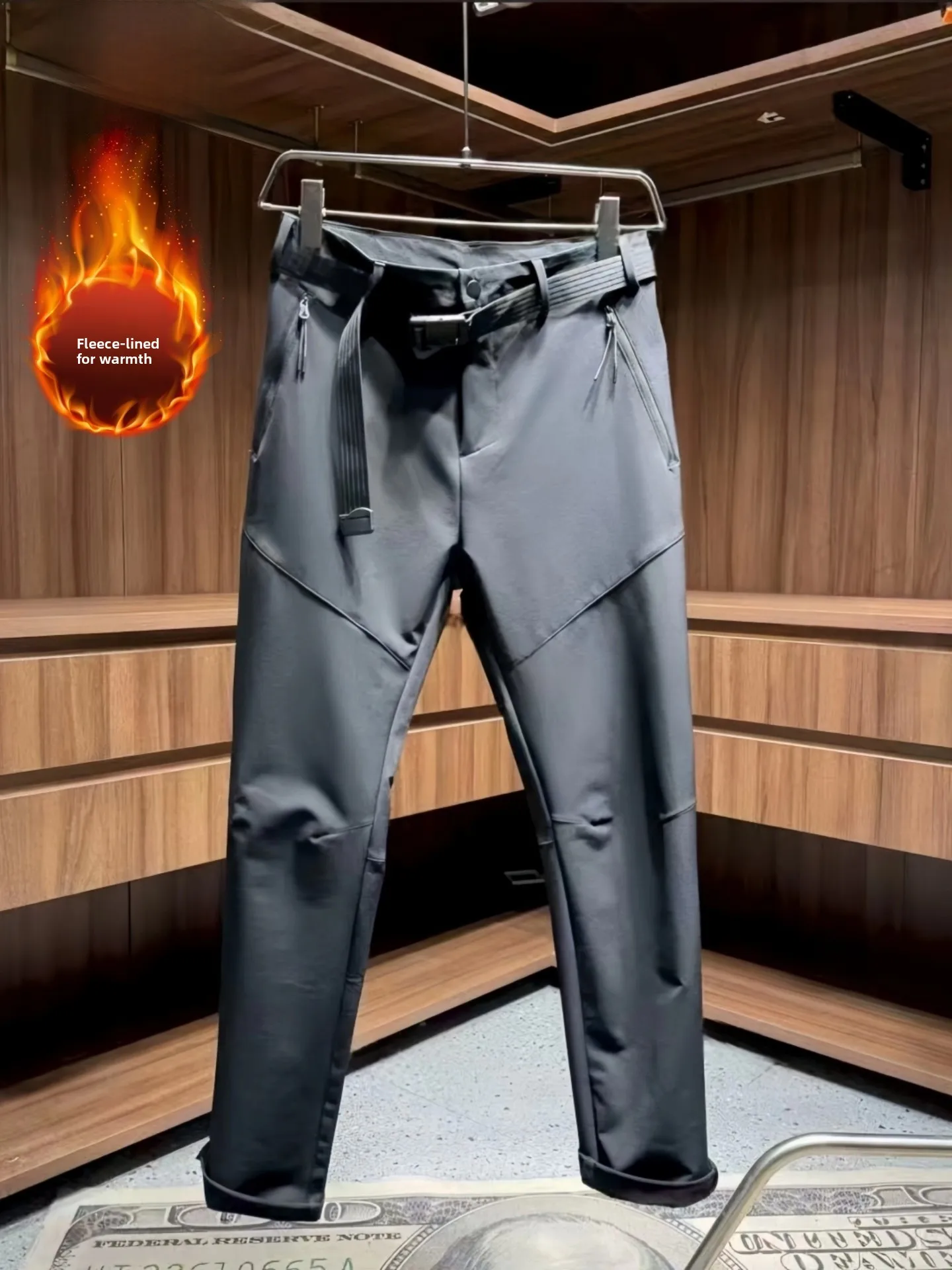 

High-End Fleece Lined Thick Men's Pants 2026 New Winter Straight Leg Sport Casual Trousers Three-Proof Soft Jacke...