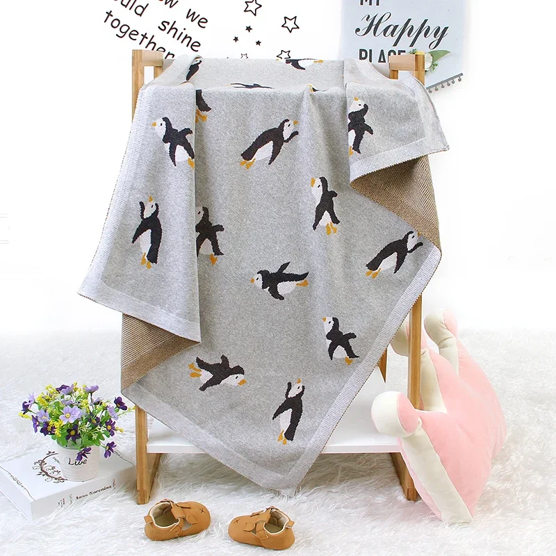 Baby Blanket Cotton Knit Newborn Infant Bedding Crib Penguin Quilt 100*80CM Toddler Girl Boy Stroller Swaddling Super Soft Plaid