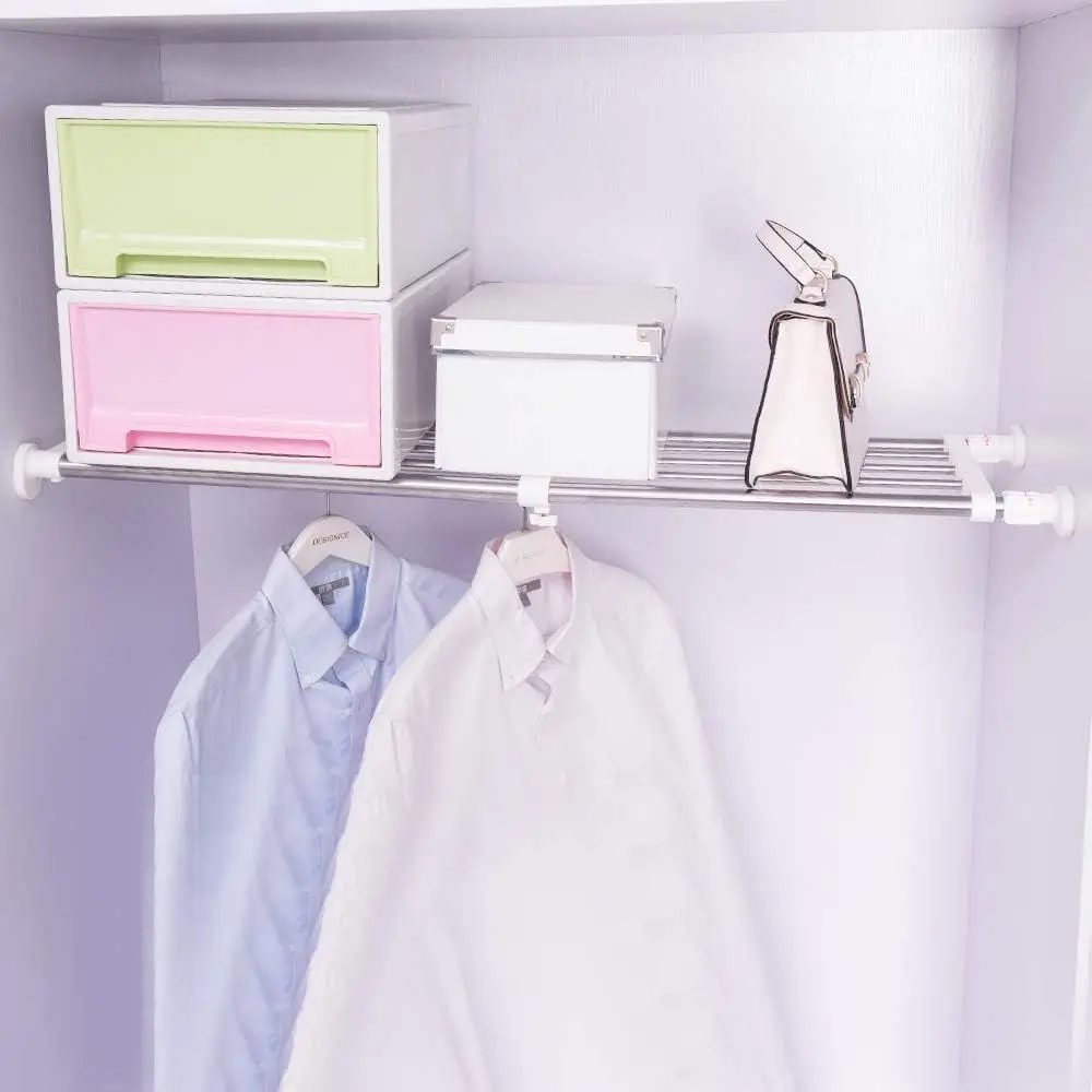 

2 Pack Expandable Tension Shel Adjustable Closet Rod DIY Divider Hanger Clothes Storage Rack Organizer or Bathroom