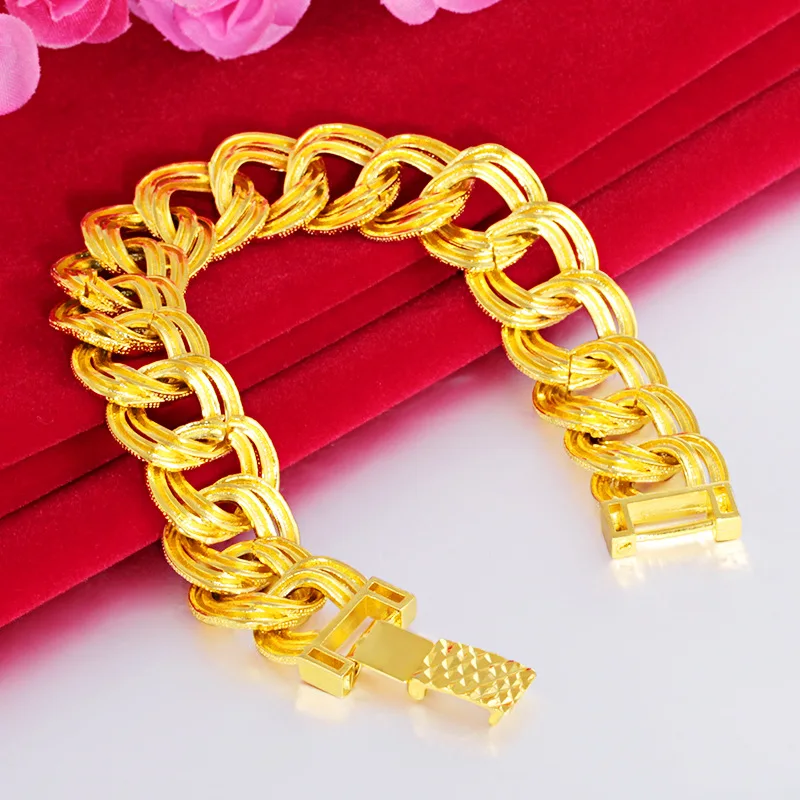 Fashion 22k Yellow Gold Bracelet Jewelry for Women Wedding Engagement Statement Bracelets Gold Bangles Girlfriend Gifts