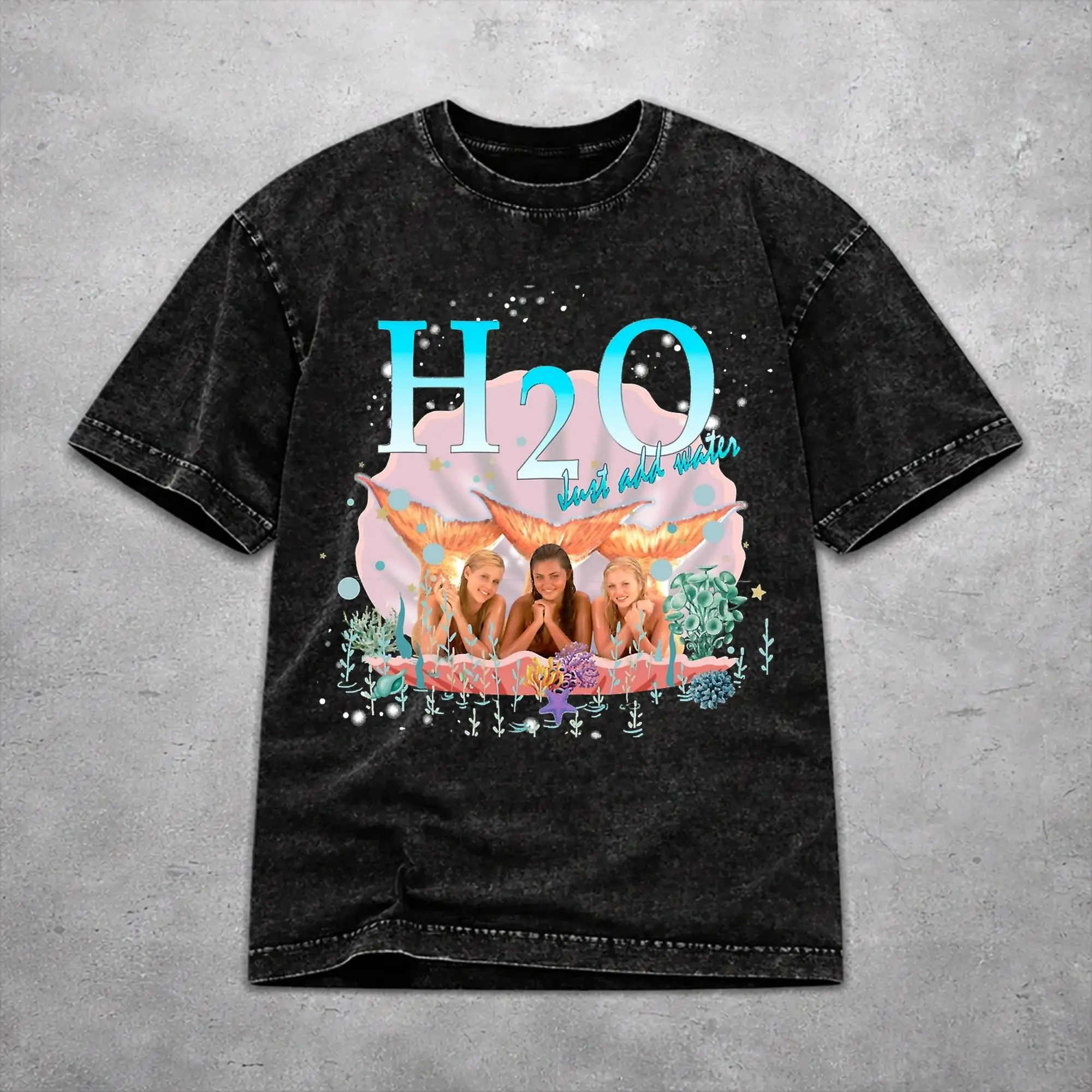 Men Women Vintage Washed T-shirts H-H2O Just Add Water Printed Shirt Outfit Harajuku  Tees