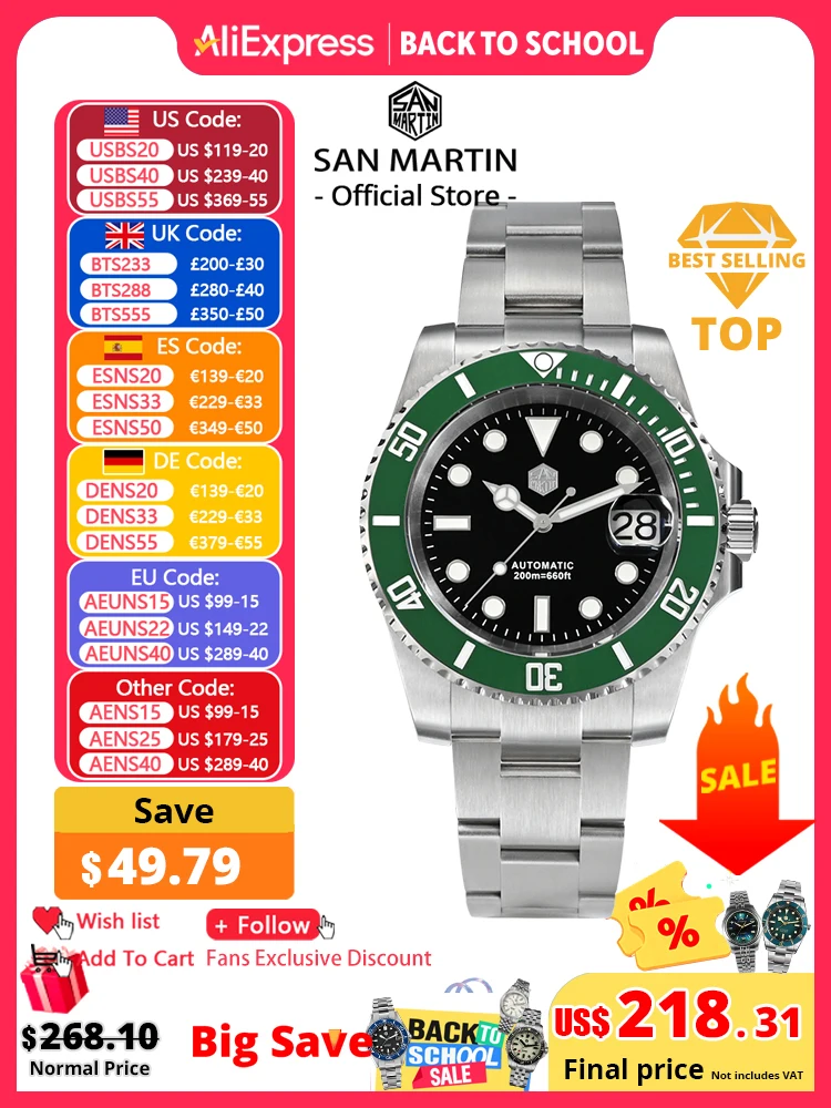 Rolex Watch Submariner - San Martin Yeni 40mm Su Hayaleti