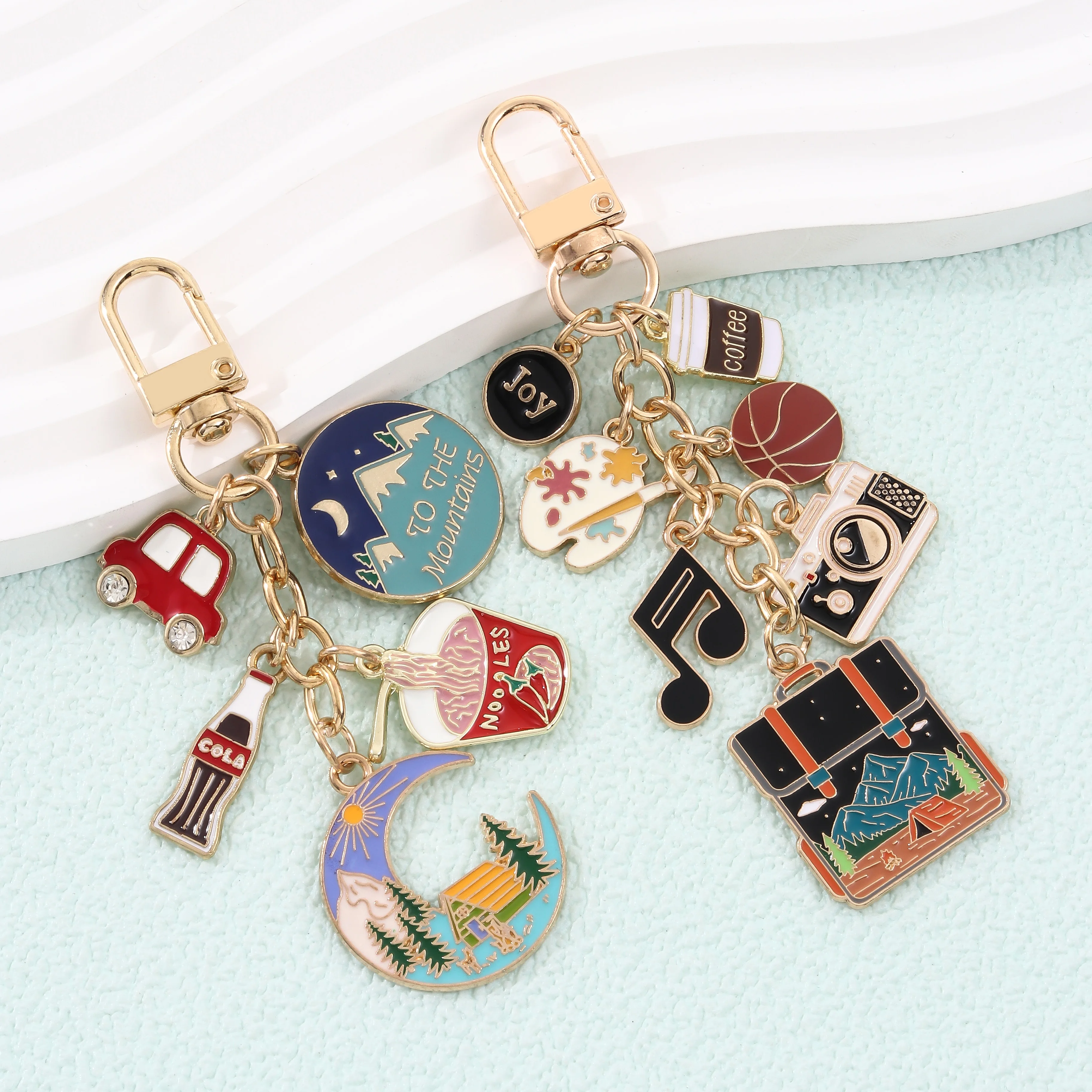 1PC Cartoon Cola Note Camera Instant Noodles Park Drip Alloy Keychain Creative Hiking and picnicking Bag Mobile Phone Pendant