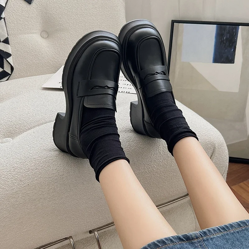 

Chunky Platform Pumps Woman High Heels Oxford Shoes for Women Spring Patent Leather Slip On Black Jk Uniform Shoes Mary Janes