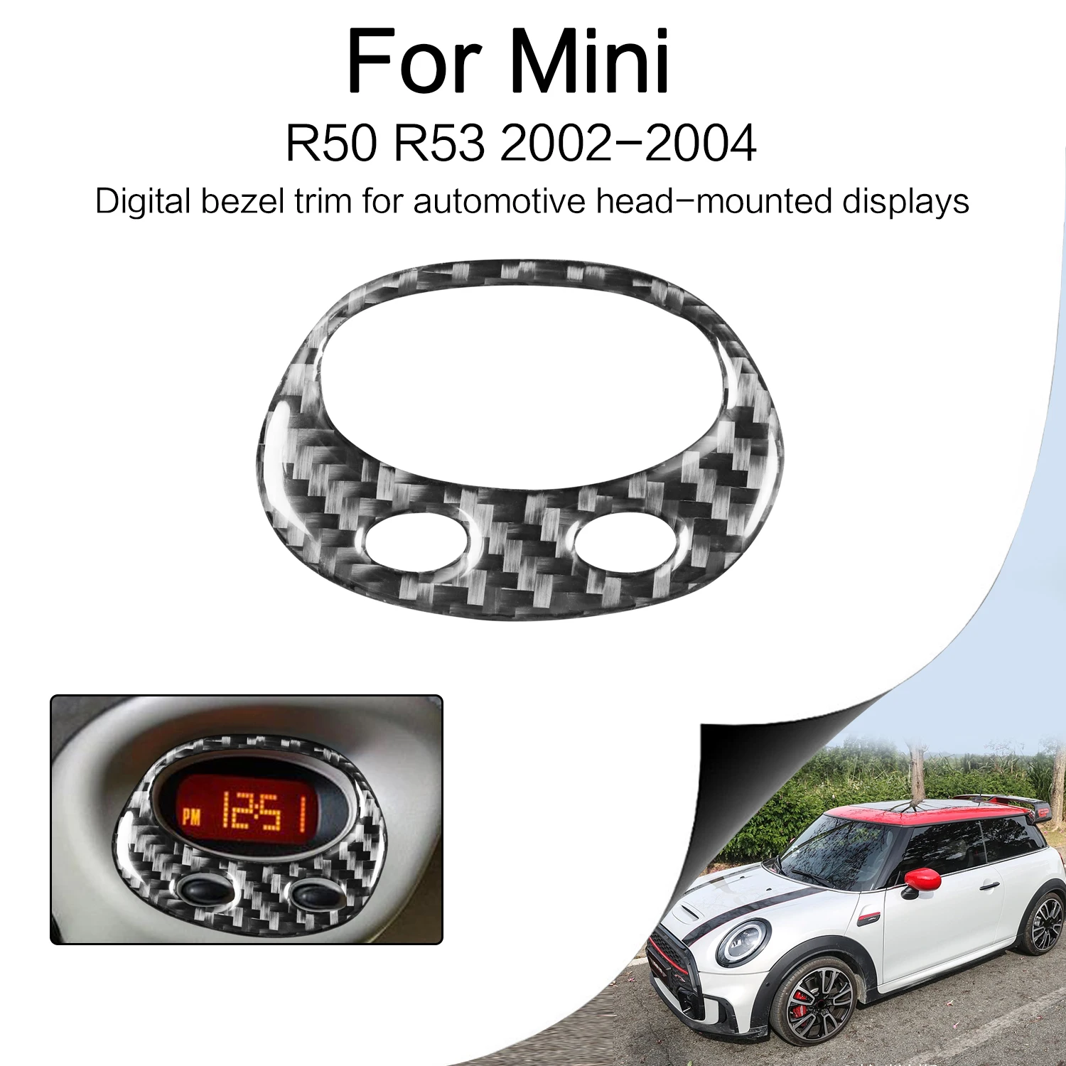 Car Head-up Display Sticker Carbon Fiber Over Head Display Digital Watch Frame Trim For Mini Cooper Hatch One R50 R53 2002-2004