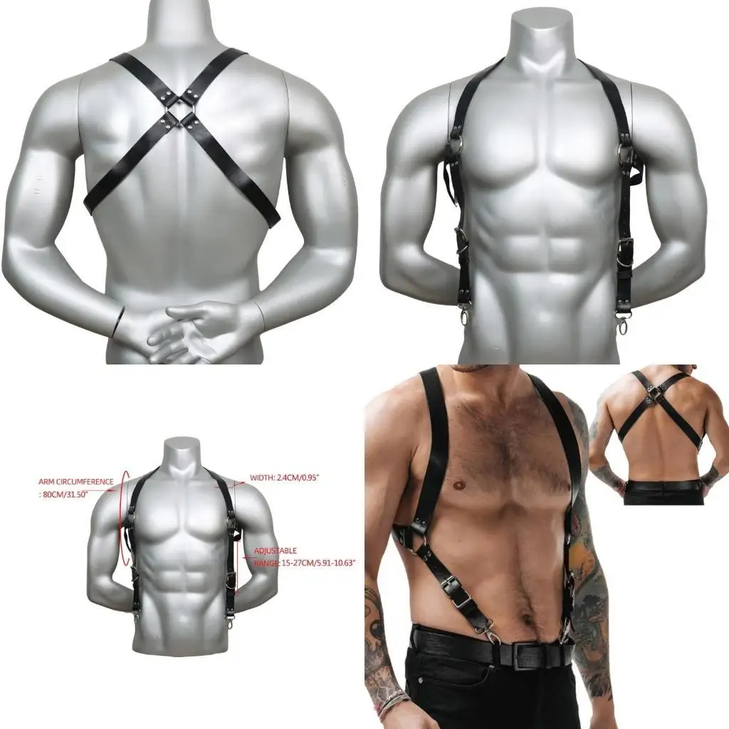 

R1WE Men X-Shaped Heavy Duty Suspenders Strong Clips & Leather Material Straps Soild Shirt Trousers Braces