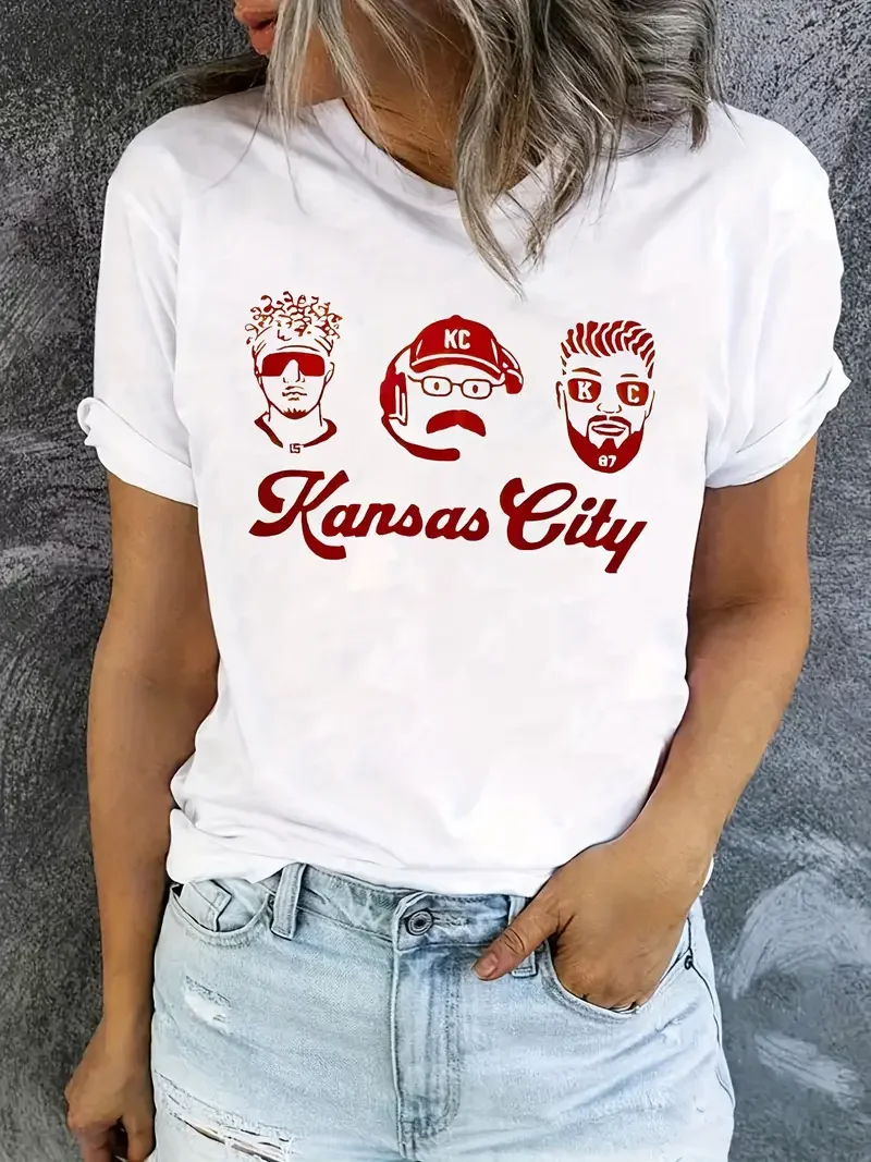 Kansas City Chiefs Printed Top T-shirt Summer Leisure Sports Commuter Outdoor 2004 Simple Short Sleeves