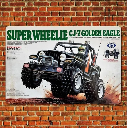 Metallposter Vintage Rc Car Blechschild Plakette Marui Super Wheelie cj7 Golden Eagle