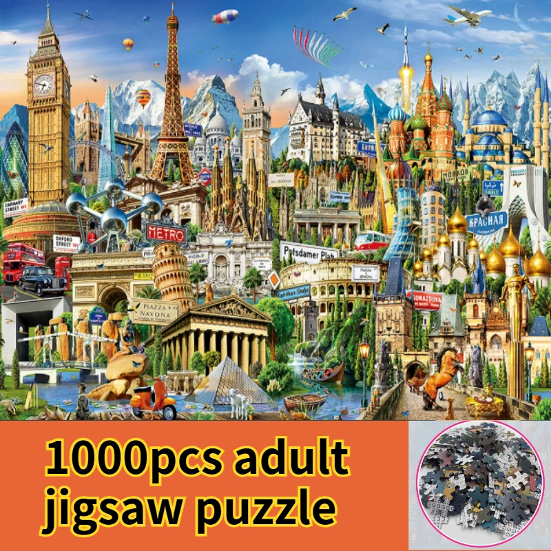 

Premium CARDBOARD Jigsaw Puzzle 70X50CM 1000 Pieces World Landmarkers- Home Decor & Themed Gift