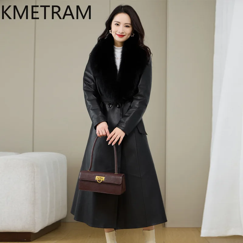 Genuine Leather Jacket Women Clothing Real Sheepskin Luxury Long Down Coats Fox Fur Collar Fashion Winter Coat 2024 пуховик