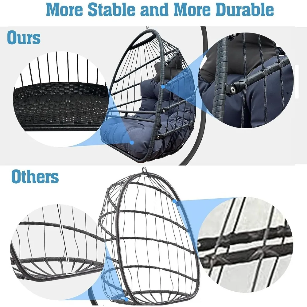Schommel Eierstoel Met Standaard Buiten, Rieten Hangende Stoelen Met Bekerhouder Schommelhangmatstoelen, 350 Pond Capaciteit Patio Eierstoel