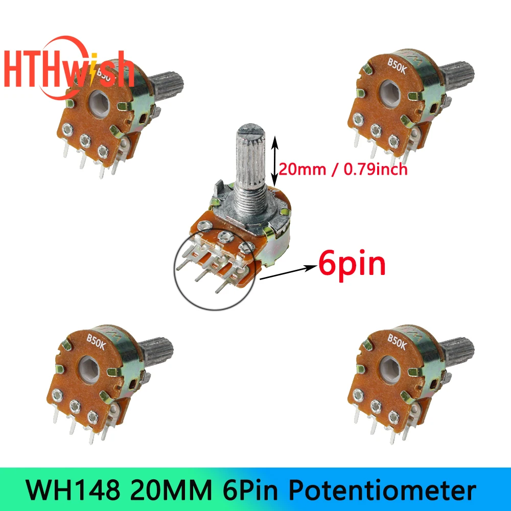 

Новый 5 шт. WH148 20 мм 6-контактный двойной потенциометр B1K B2K B5K B10K B20K B50K B100K B250K B1M Ом переменный поворотный резистор из углеродной пленки