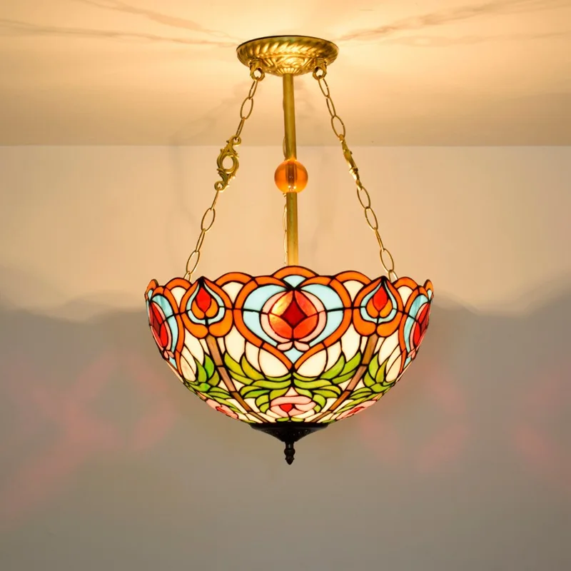 

16-inch Stained Glass Chandelier Pendant Lamp European Creative Fairy Peach Lighting Lighting Tiffany Hanging Chandelier