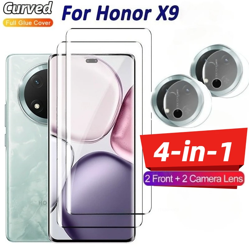 

4-in-1 Tempered Glass Screen Protectors for Honor X9a HD Smooth Film for Honor X9b with 2Pcs Camera Lens Film High Definition