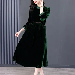 Casual Dress Female Autumn And Winter 2024 New High -End Velvet Loose O-Neck Long Sleeve Foreign Solid Dress Female Clothing