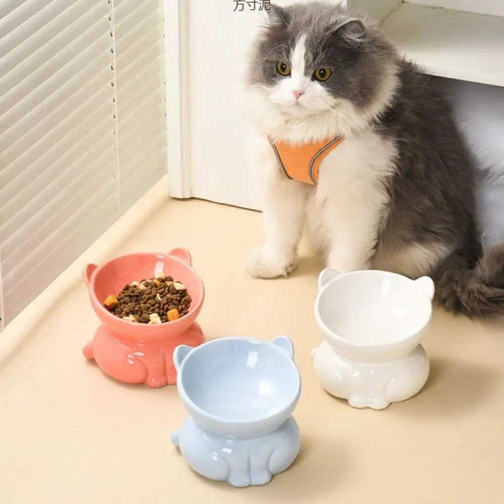 

Food Dispenser Ceramic Cat Bowl Cute Slanted Mouth Dog Food Feeding Basin Anti Tipping Creative Pet High Foot Bowl Kitten Puppy