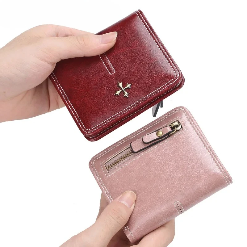 Cartera pequeña de cuero de lujo a la moda para mujer con bolsillo para monedas, monedero delgado, tarjetero para mujer, MIni monedero