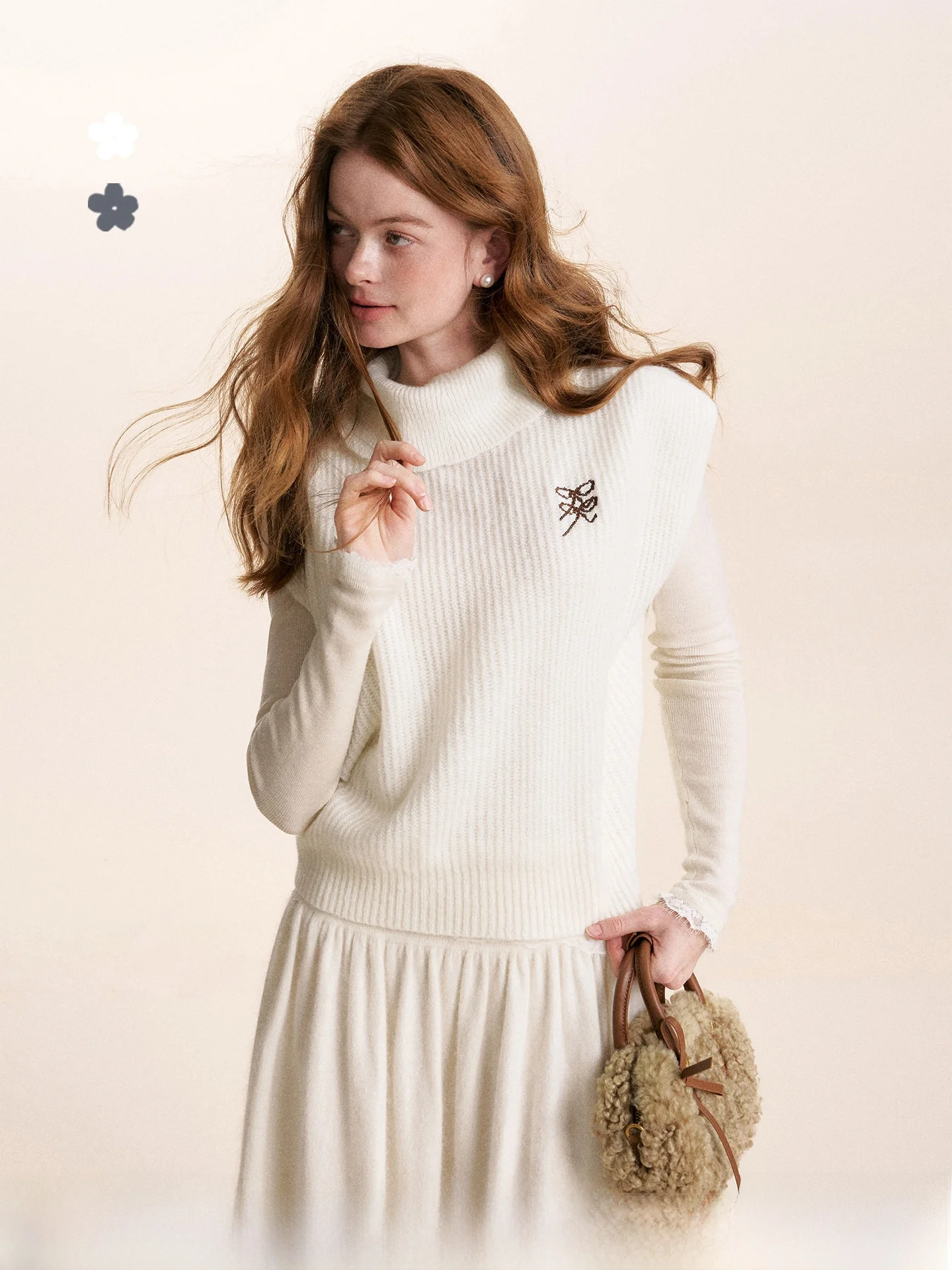 

Kroche Wool Blend Loose Sleeveless Ribbed Design Knitted High Collar Warm Vest Top Women's Fashion Retro Style Thermalwear