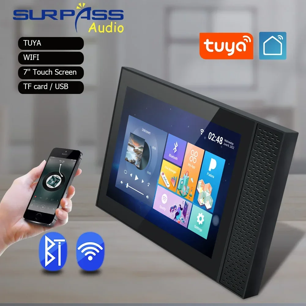 7-inch HD Touch Screen Home Theater Amplifier with Built-in WIFI Android 8.1 System with RS485 Port Bluetooth Background Music