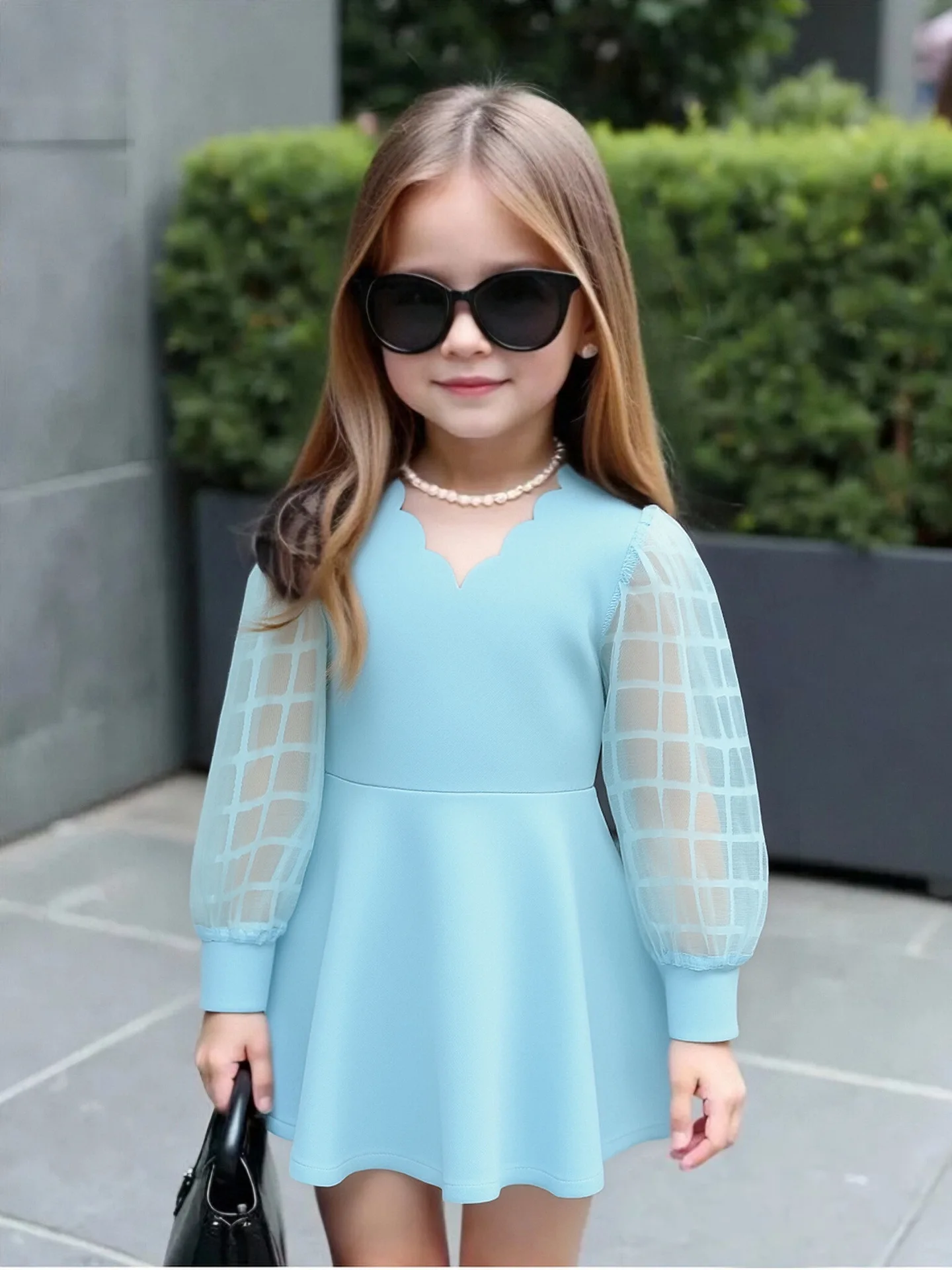 European and American Girls Elegant and Fashionable Mesh Lantern Sleeves Spring and Autumn New Casual Long Sleeved Dress