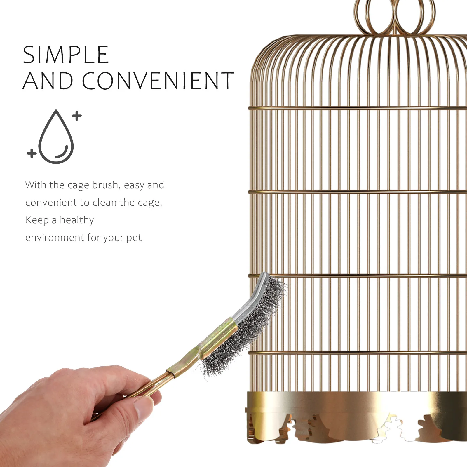 2Pcs Copper Wire Bird Cleaning Brush Long Handle Narrow Design for Stubborn Stains Easy Hang Lightweight Pet Cage Accessories