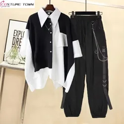 2023 Summer Men's and Women's Suit Korean Version Loose Patchwork Shirt+handsome Overalls Two-piece Suit Ins Trend