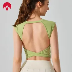 Sports Backless Tank Top - Slim Waist Short Sleeve Fitness Vest with Fixed Chest Pad, Yoga T-shirt for Women Workout Activewear