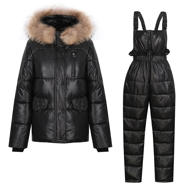 2023 Women Winter Jumpsuit Pants Set Suits Outdoor Clothing Women Snow Coat Parka Warm Cotton Jacket 2 Piece Bodysuit Pant Sets