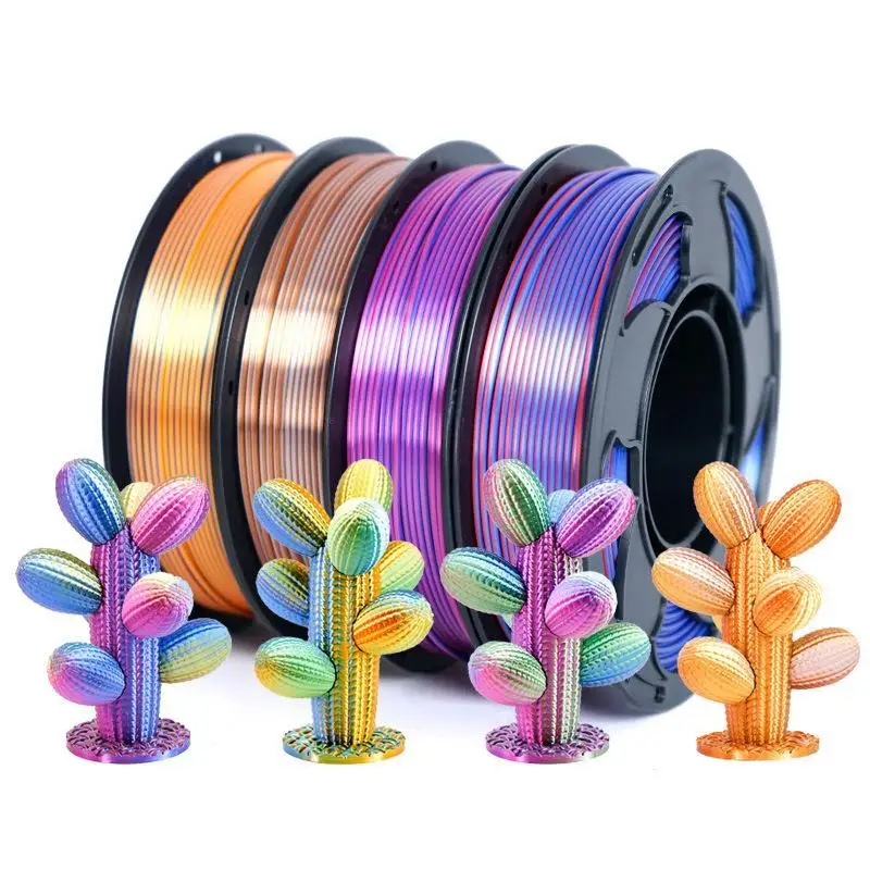 Silk Rainbow PLA 3D Filament 1.75mm 1KG Spool Shiny Multicolor for Small Batch 3D Printing Production Use