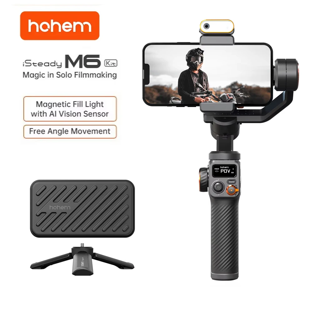 Hohem iSteady M6 Kit Portable Handheld Gimbal Stabilizer Selfie Tripod for Smartphone with AI Magnetic Full Color Video Lights